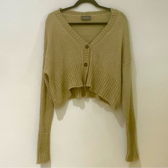 Wooden Ships Sweaters - Wooden Ships Mohair Wool Tan Cropped Grandpa Cardigan Sweater - Small / Medium
